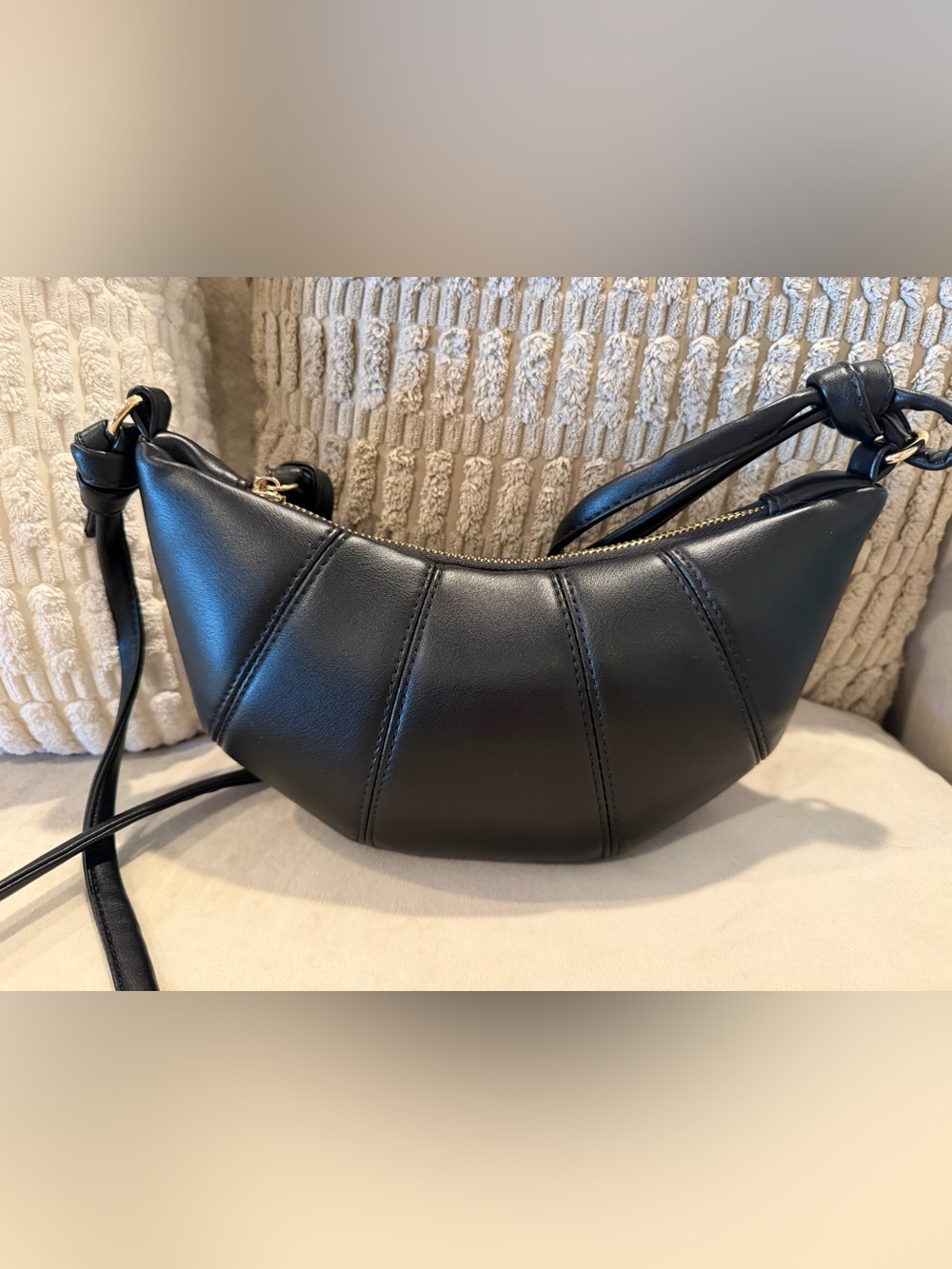 New Black Crescent Genuine Leather Shoulder Bag Adjustable Straps